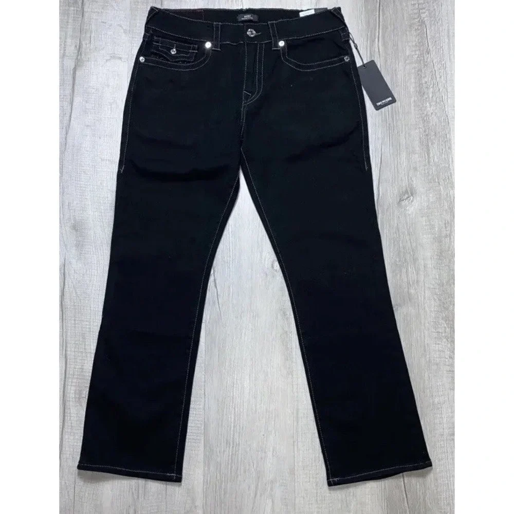 $159 NWT True Religion Ricky Flap Relaxed Jeans Black‎ WORLD TOUR BUDDHA 36x32
